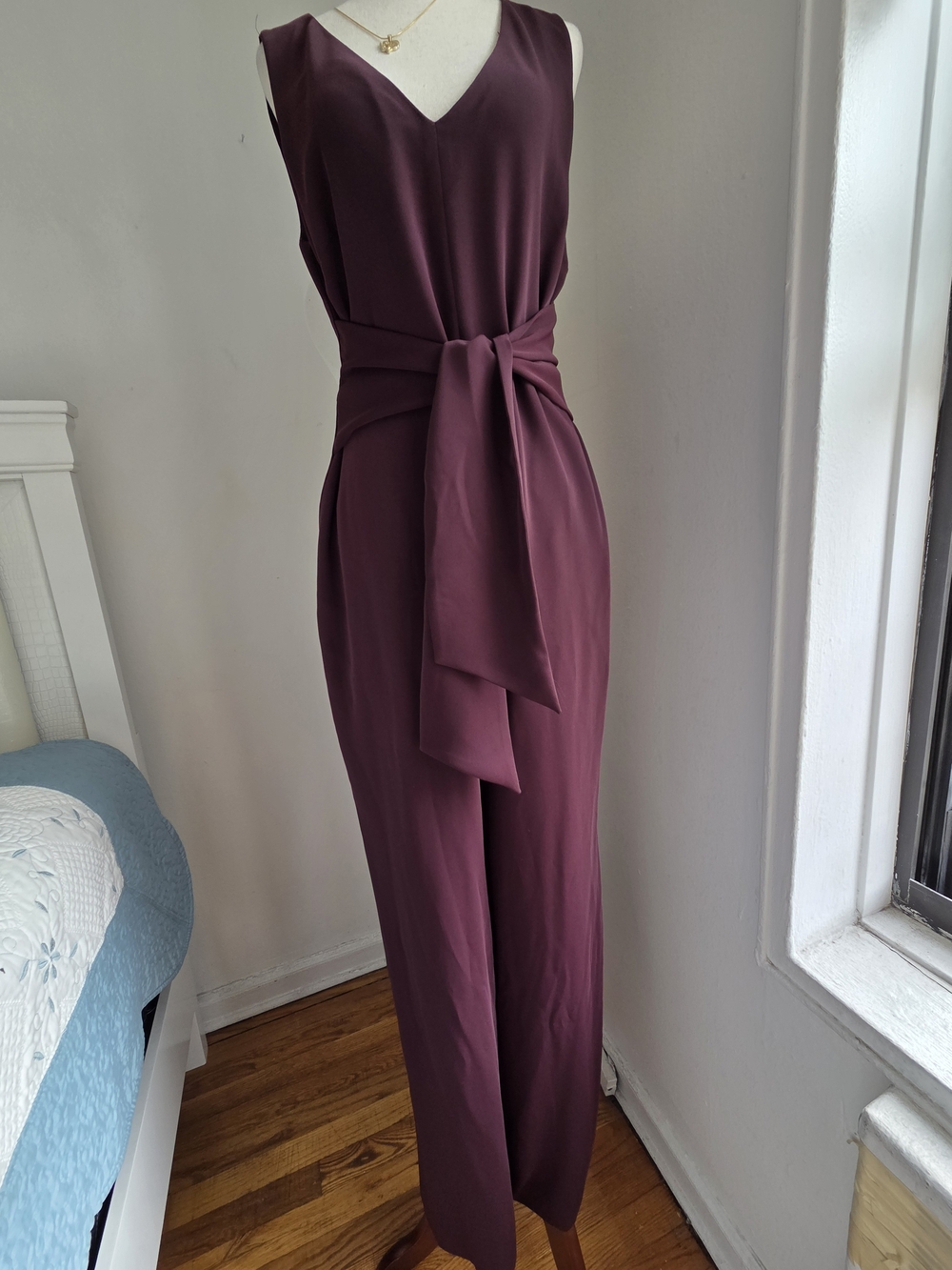 Ann Taylor Sleeveless V-Neck Self-Tie Jumpsuit - Plum